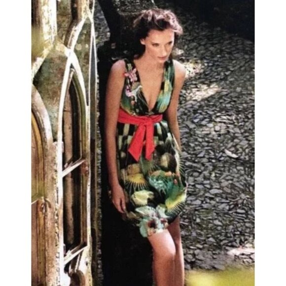 Anthropologie‎ Eva Franco Oroya Dress Surplice Neckline Orange Sash Size 4 - Picture 2 of 13